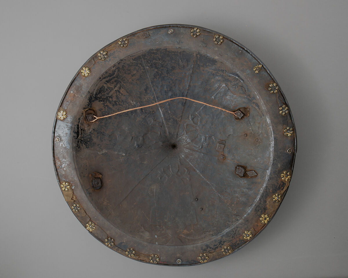 Shield of Sir John Smythe (1534–1607), Steel, gold, German, Augsburg