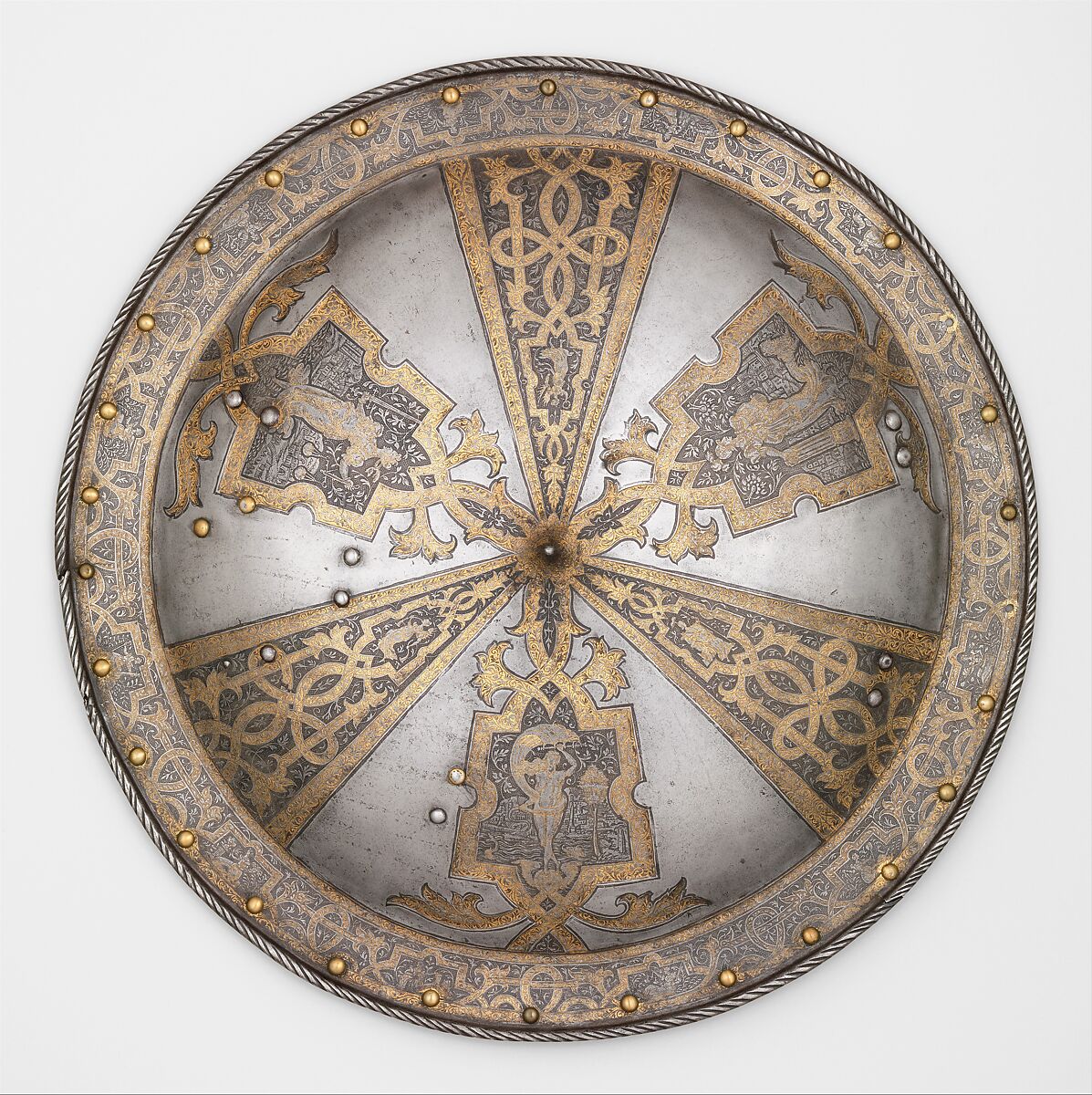 Shield of Sir John Smythe (1534–1607), Steel, gold, German, Augsburg