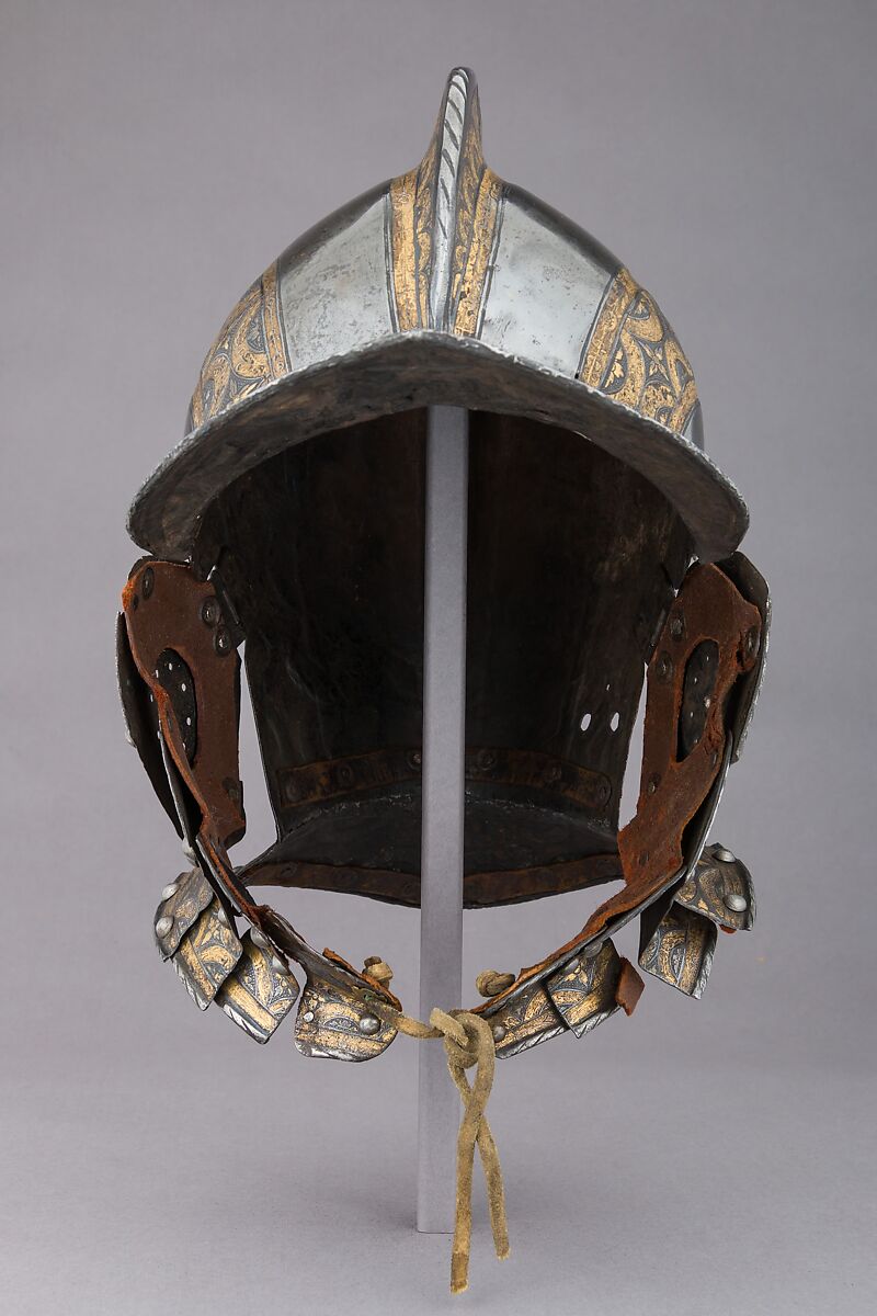 Burgonet, Steel, gold, leather, German