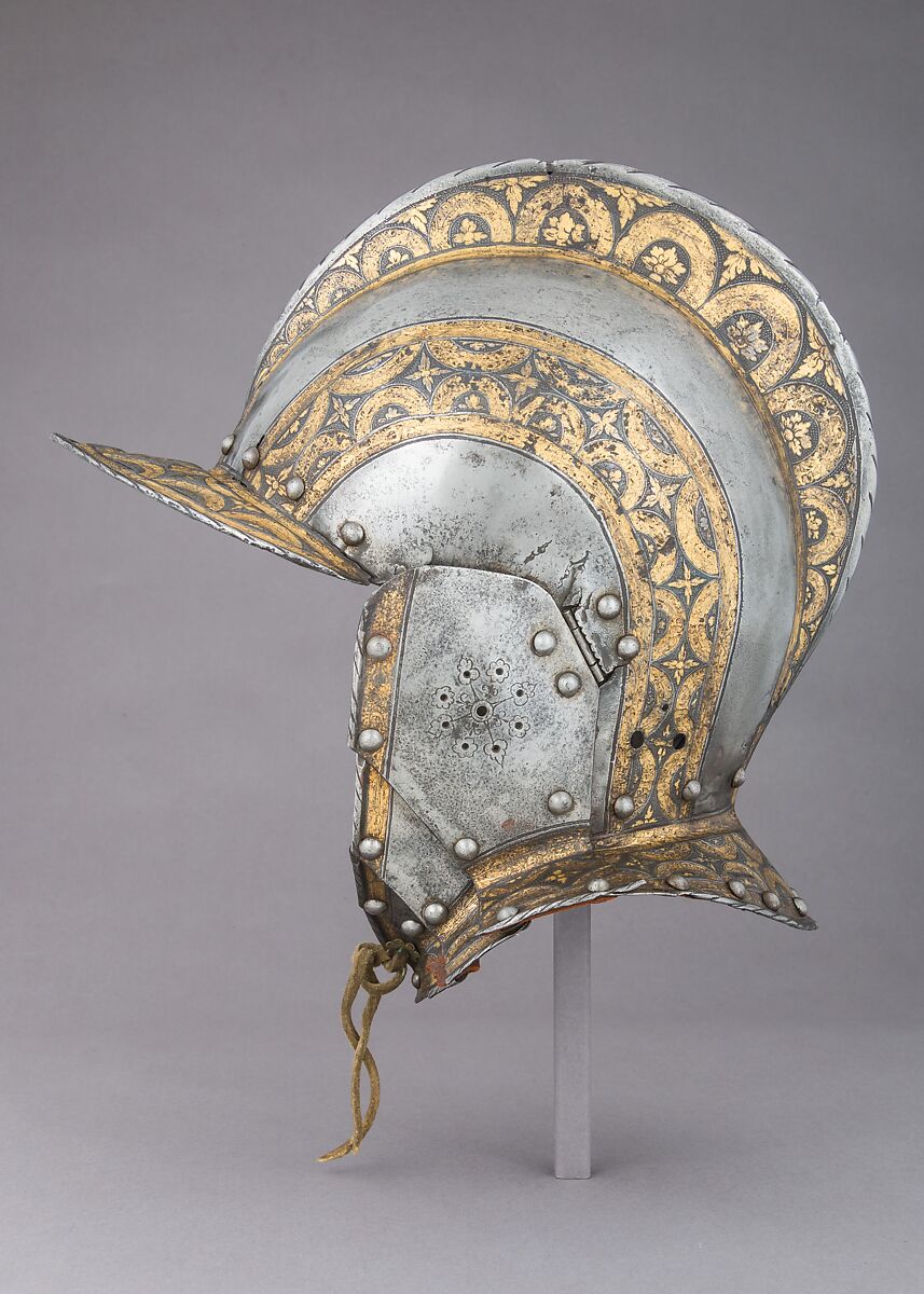 Burgonet, Steel, gold, leather, German