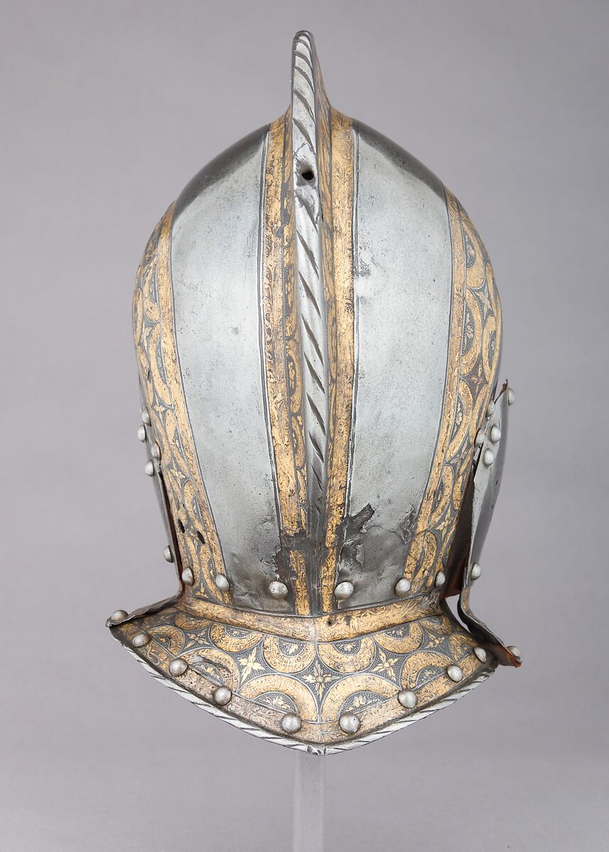 Burgonet, Steel, gold, leather, German