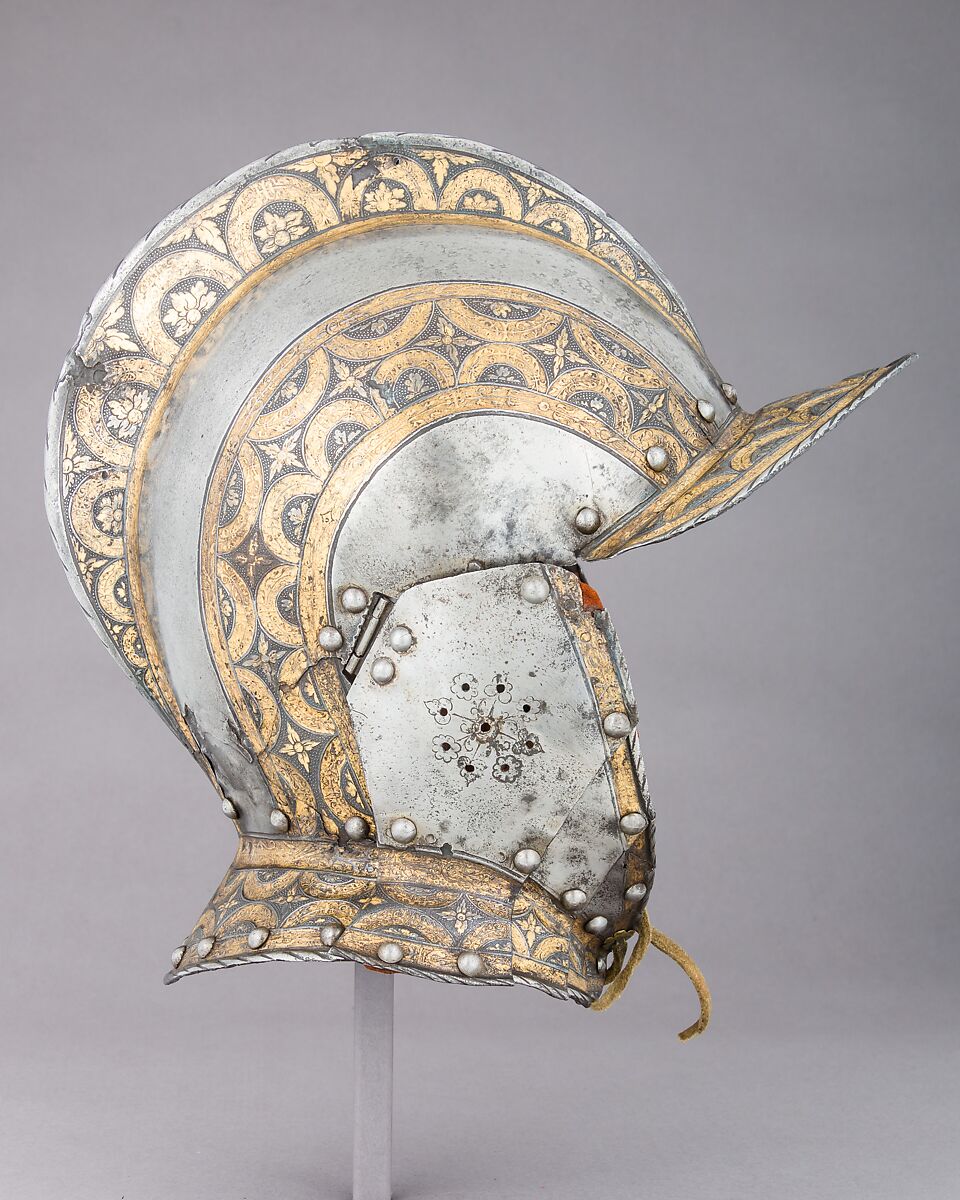 Burgonet, Steel, gold, leather, German
