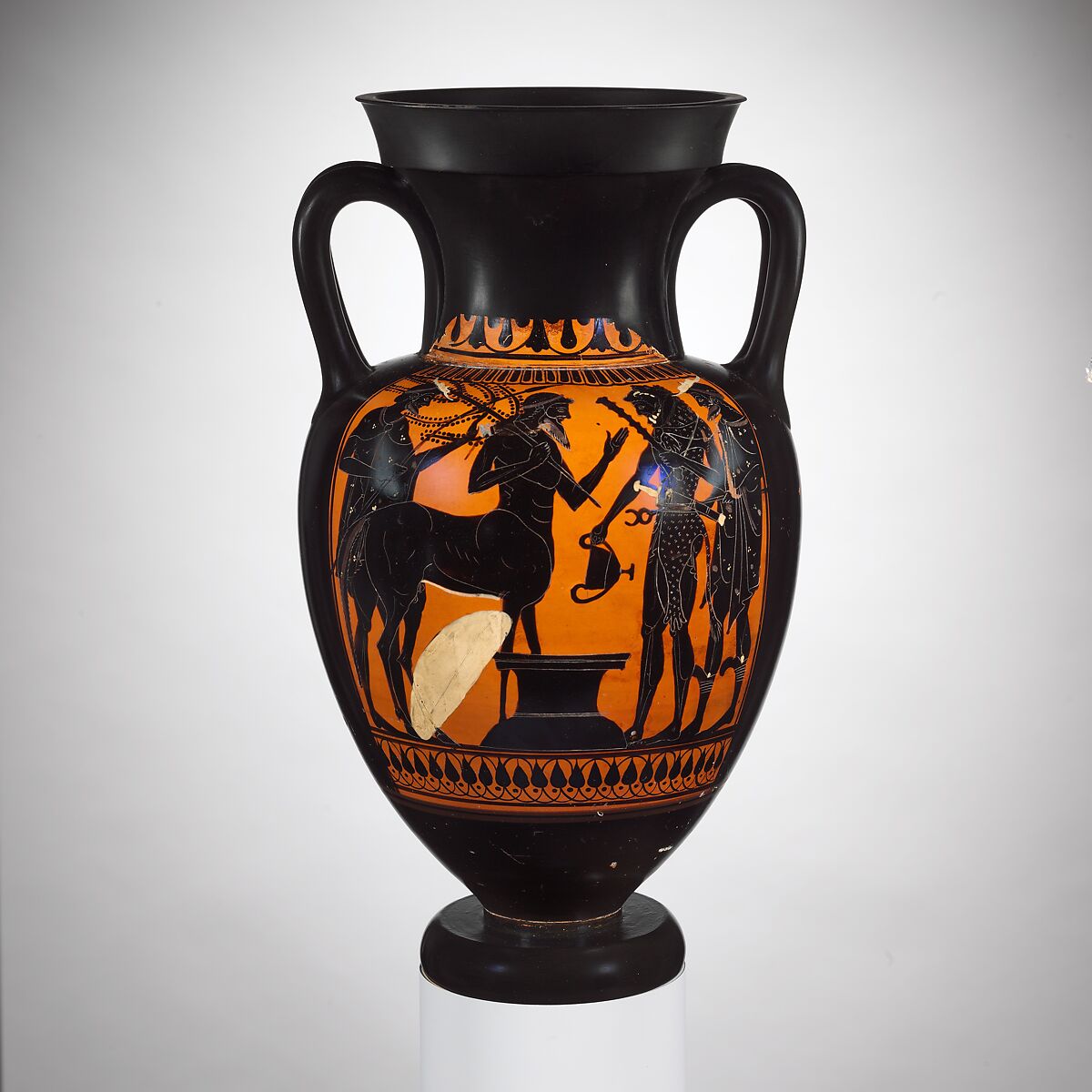 Terracotta neck-amphora (jar), Terracotta, Greek, Attic 