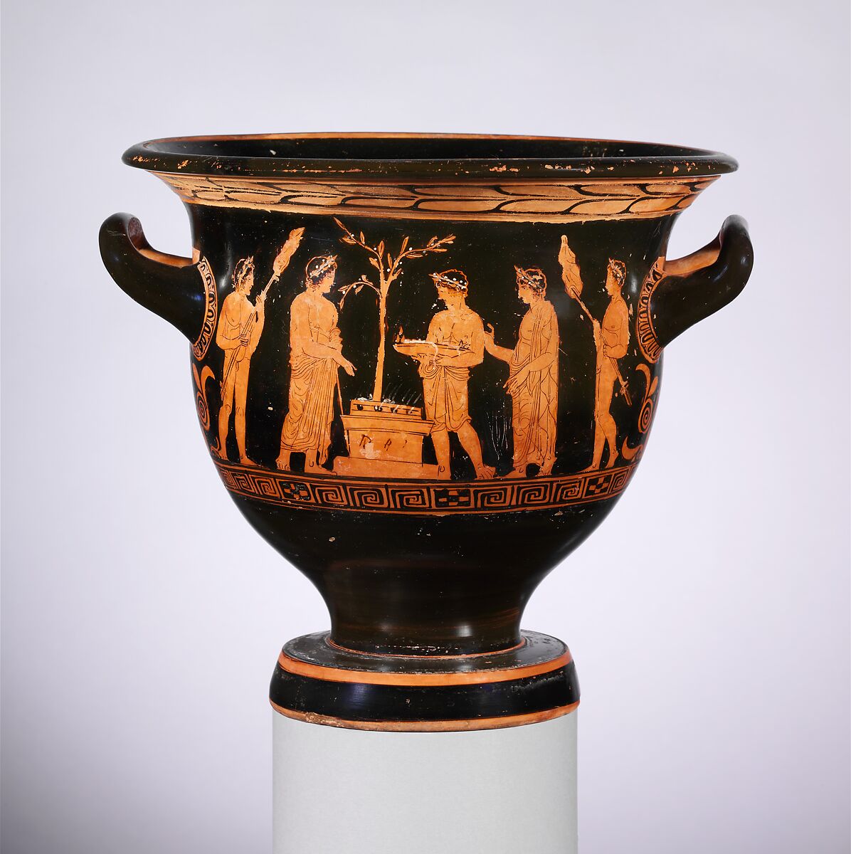 Terracotta bell-krater (bowl for mixing wine and water), Attributed to the Nikias Painter, Terracotta, Greek, Attic 