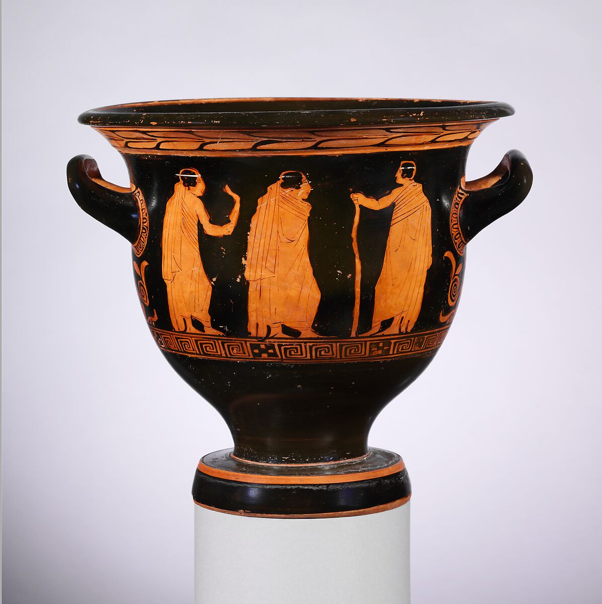 Terracotta bell-krater (bowl for mixing wine and water), Attributed to the Nikias Painter, Terracotta, Greek, Attic