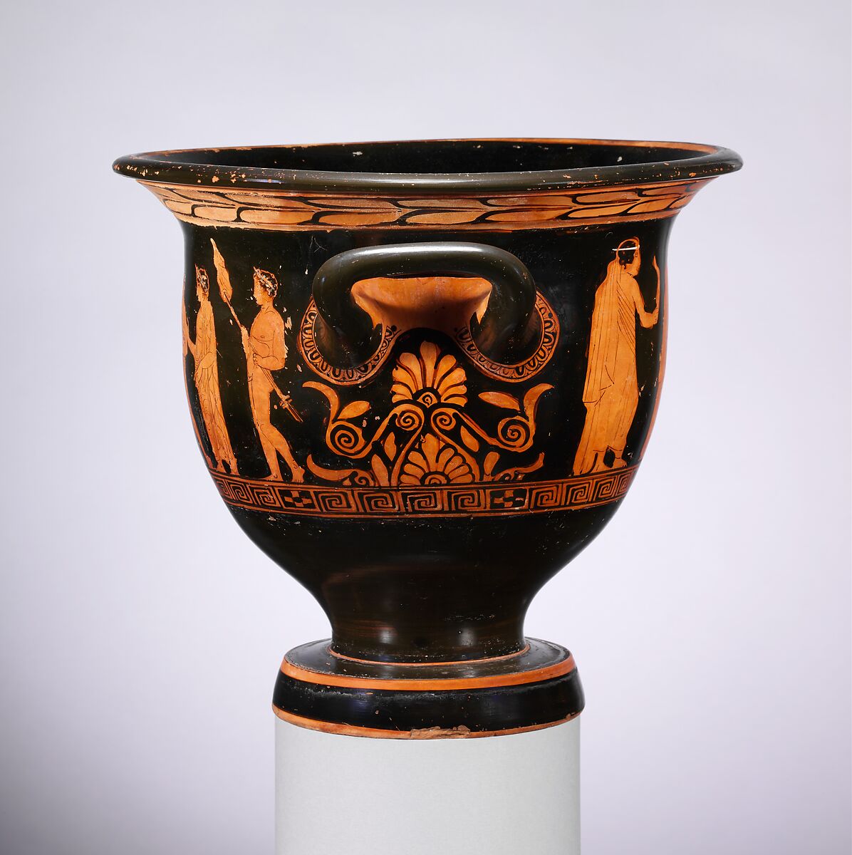 Terracotta bell-krater (bowl for mixing wine and water), Attributed to the Nikias Painter, Terracotta, Greek, Attic