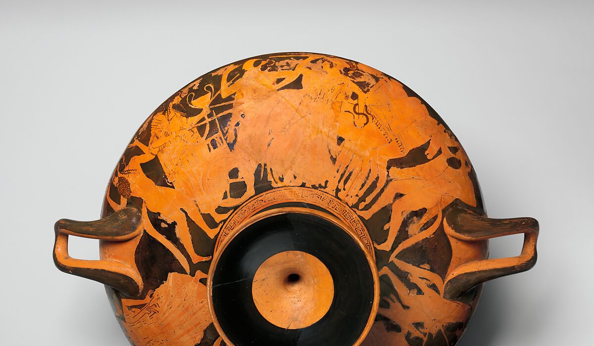 Terracotta kylix (drinking cup), Attributed to the Magnoncourt Painter (namepiece), Terracotta, Greek, Attic