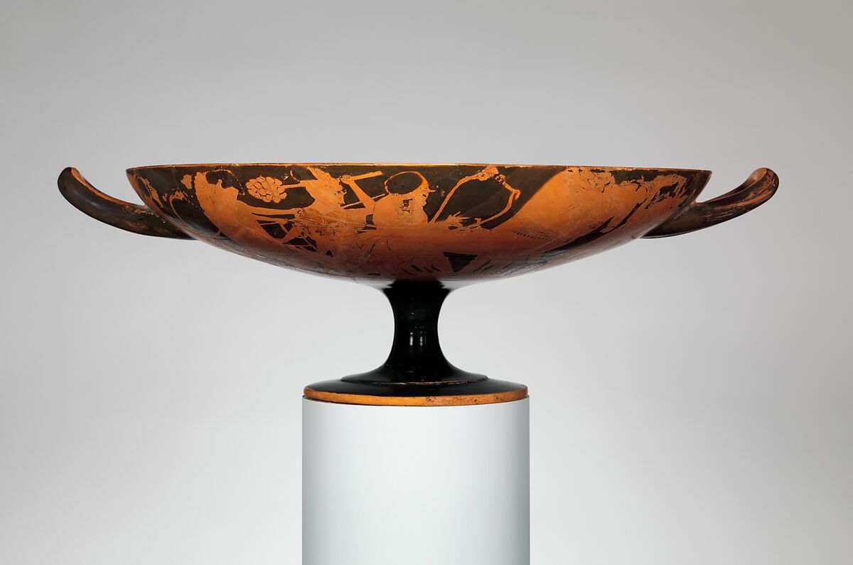 Terracotta kylix (drinking cup), Attributed to the Magnoncourt Painter (namepiece), Terracotta, Greek, Attic