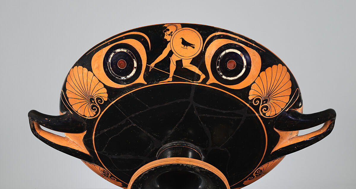 Terracotta kylix: eye-cup (drinking cup), Attributed to Pheidippos, Terracotta, Greek, Attic