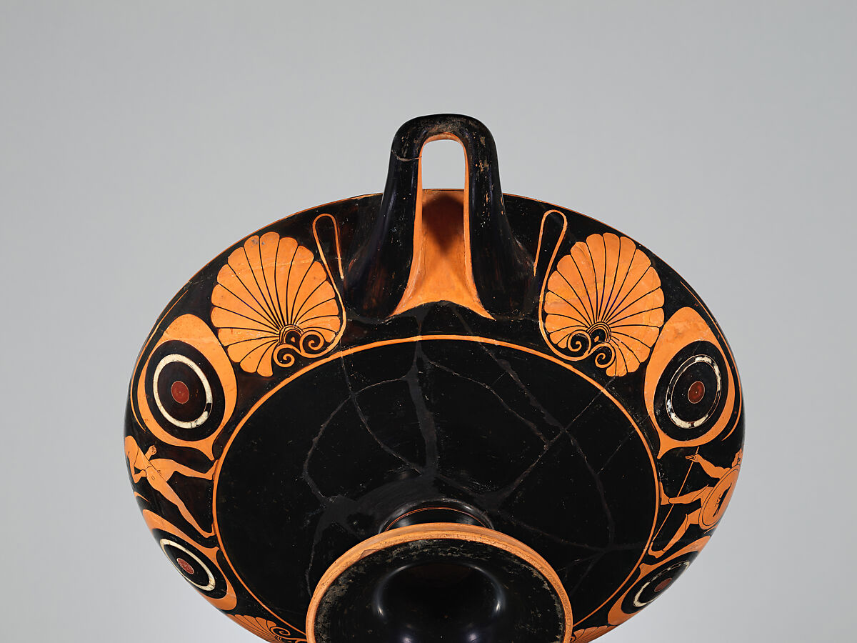 Terracotta kylix: eye-cup (drinking cup), Attributed to Pheidippos, Terracotta, Greek, Attic