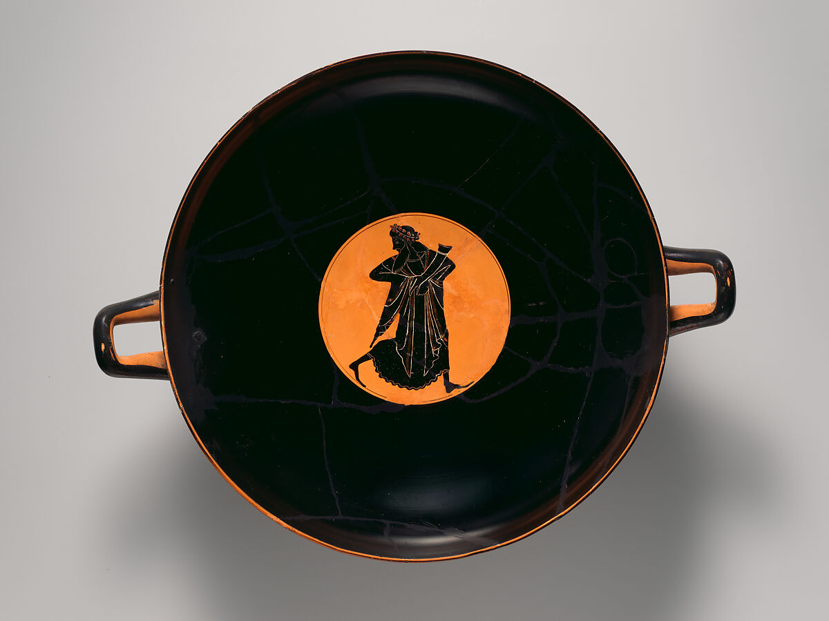 Terracotta kylix: eye-cup (drinking cup), Attributed to Pheidippos, Terracotta, Greek, Attic