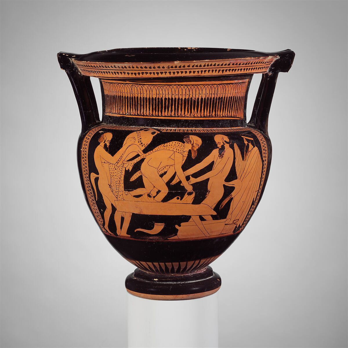Terracotta column-krater (bowl for mixing wine and water), Attributed to the Cleveland Painter, Terracotta, Greek, Attic 