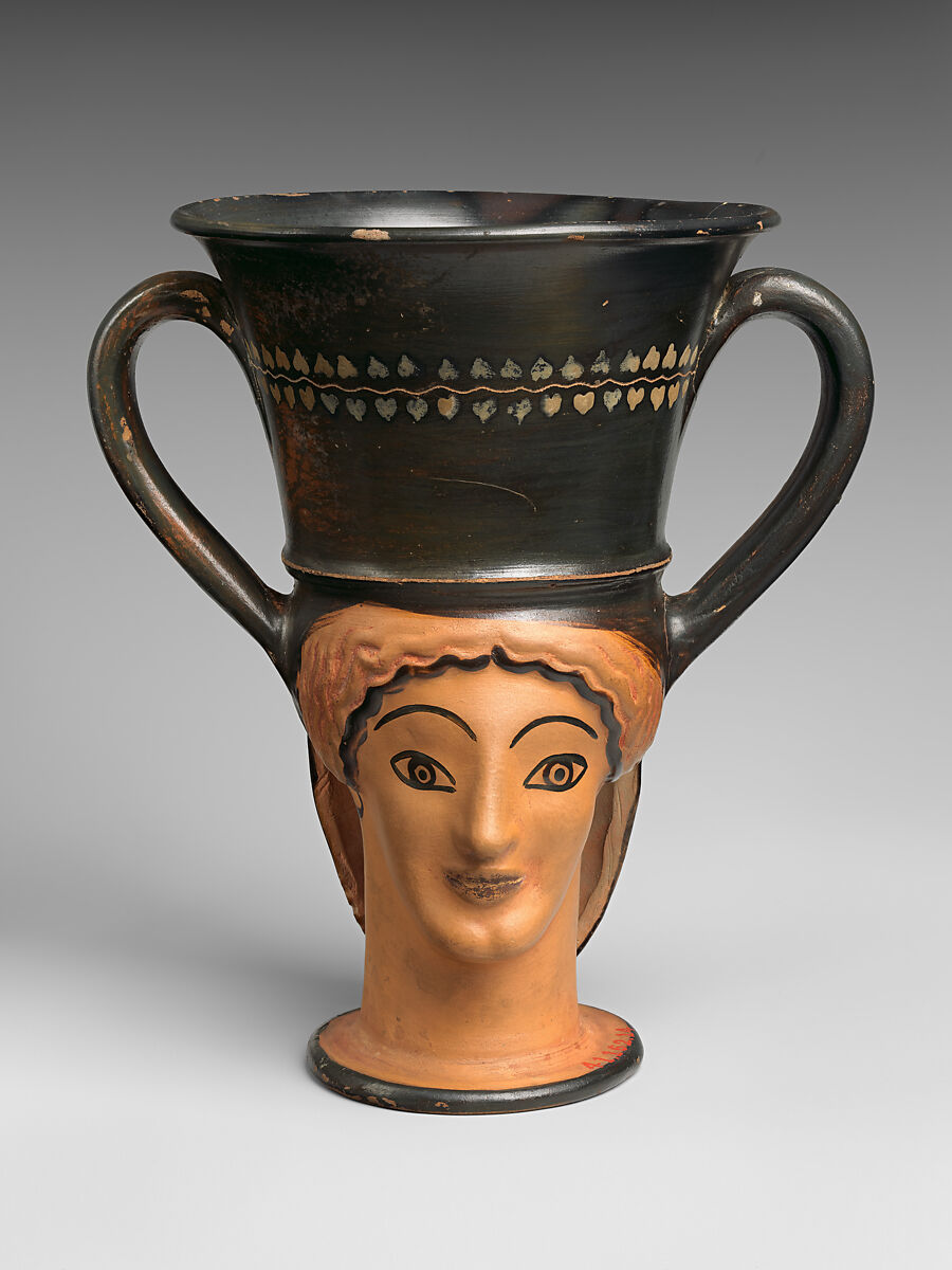 Terracotta kantharos (drinking cup with high handles), Terracotta, Greek, Attic