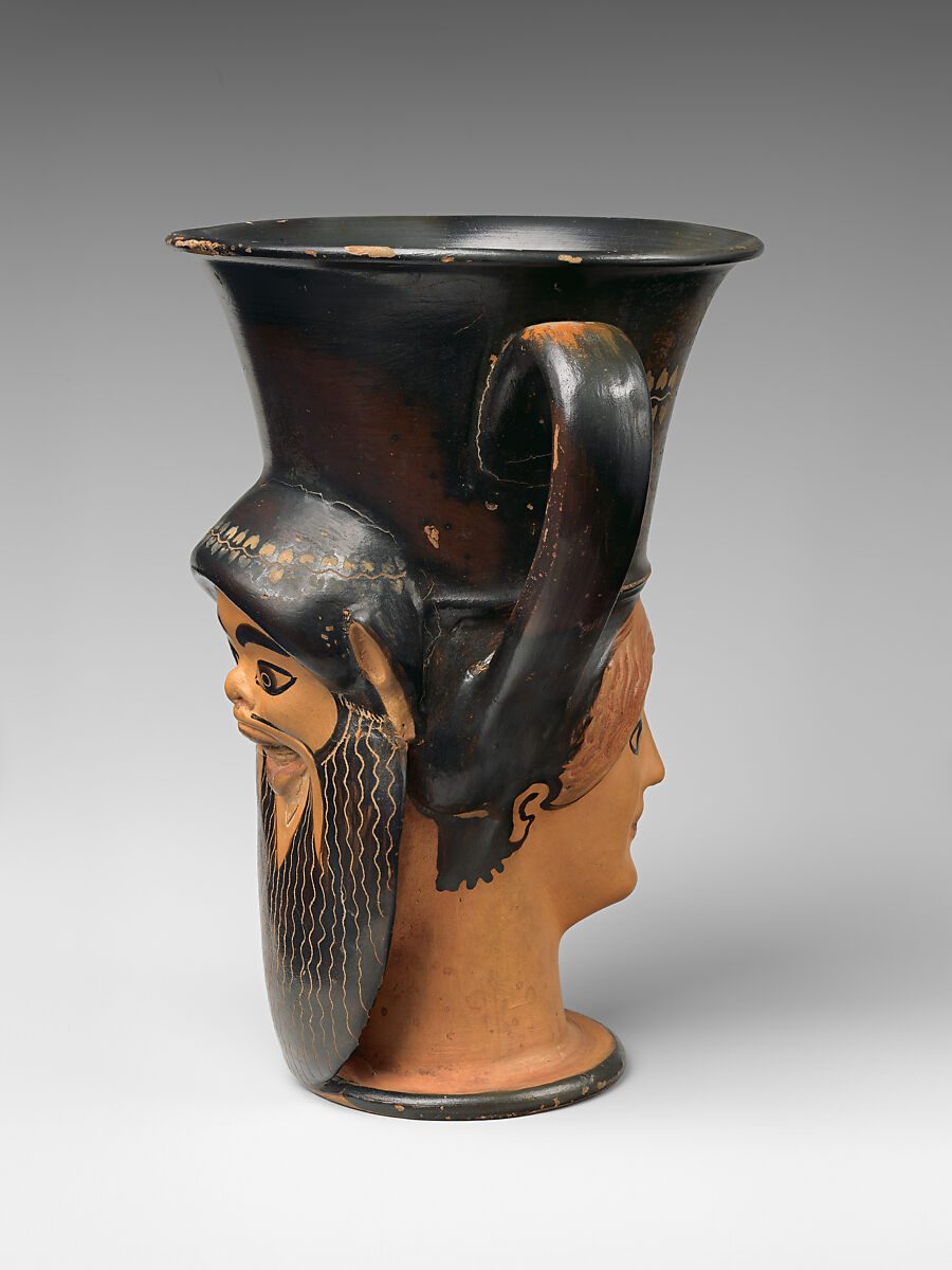 Terracotta kantharos (drinking cup with high handles), Terracotta, Greek, Attic