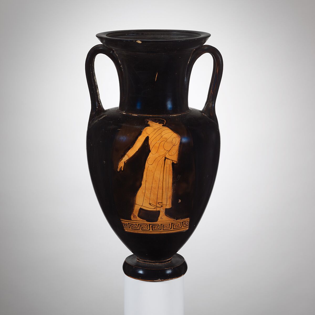 Terracotta Nolan neck-amphora (jar), Attributed to the Alkimachos Painter, Terracotta, Greek, Attic