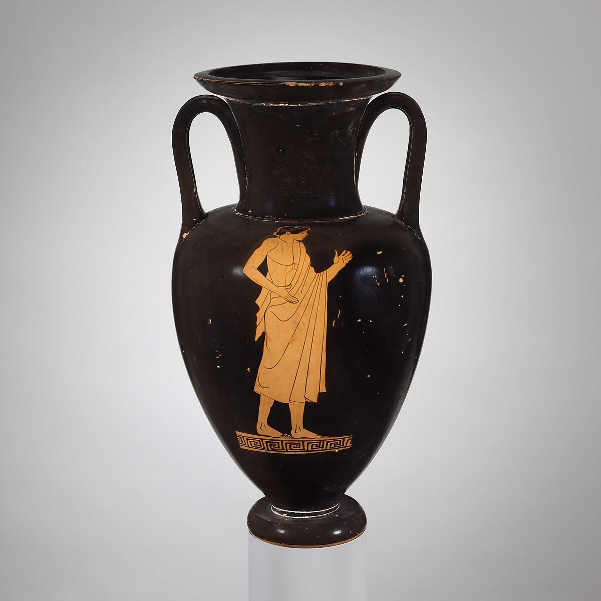 Terracotta Nolan neck-amphora (jar), Attributed to the Berlin Painter, Terracotta, Greek, Attic