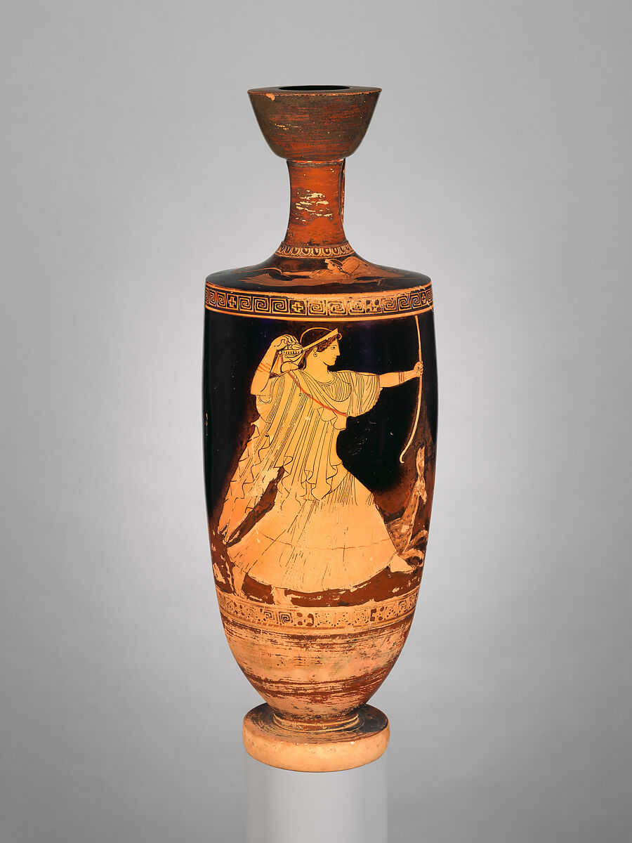 Terracotta lekythos (oil flask), Attributed to the Providence Painter, Terracotta, Greek, Attic 