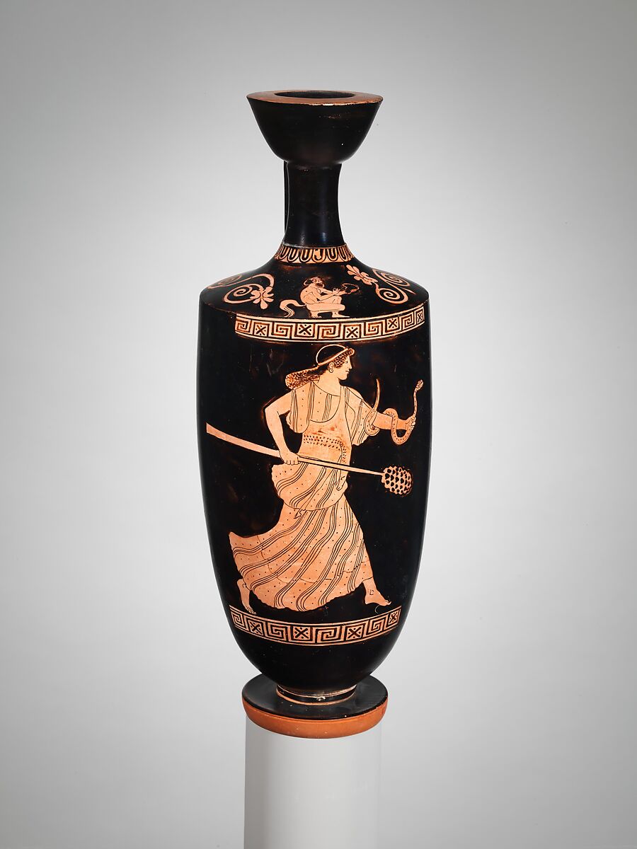 Terracotta lekythos (oil flask), Attributed to Hermonax, Terracotta, Greek, Attic 