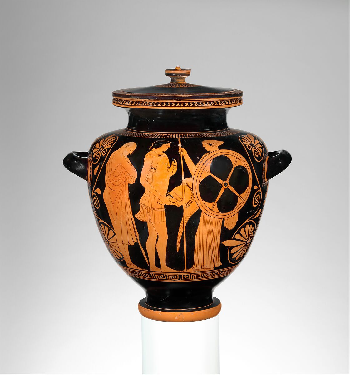 Terracotta stamnos (jar), Attributed to the Deepdene Painter, Terracotta, Greek, Attic 