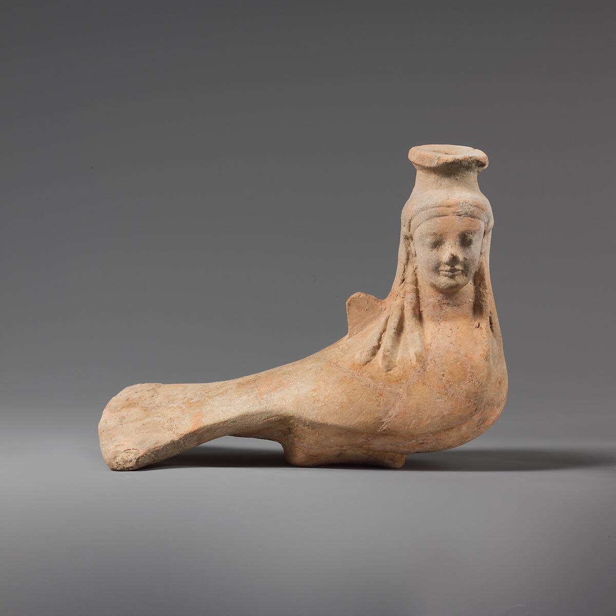 Terracotta vase in the form of a siren, Terracotta, East Greek, Rhodian 