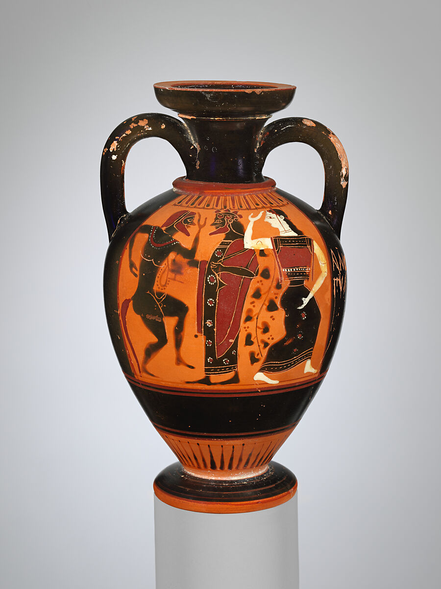 Terracotta neck-amphora (jar), Terracotta, Greek, Attic 