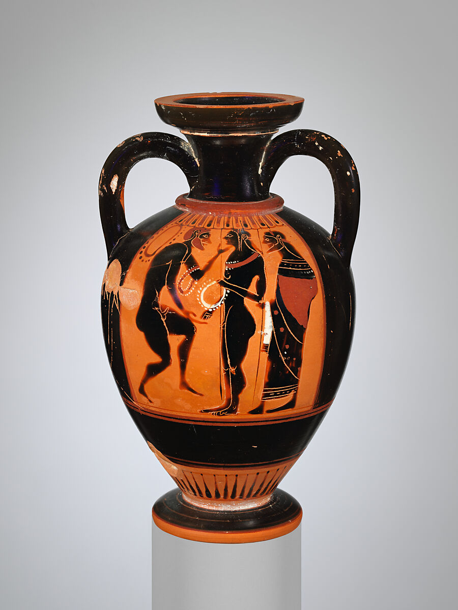 Terracotta neck-amphora (jar), Terracotta, Greek, Attic