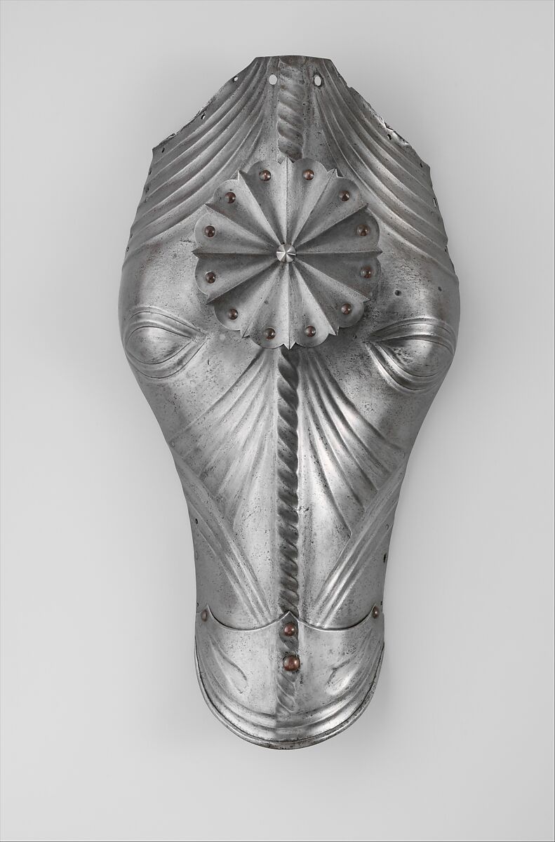 "Blind" Shaffron (Horse's Head Defense) for the Joust, Steel, brass, textile, leather, German