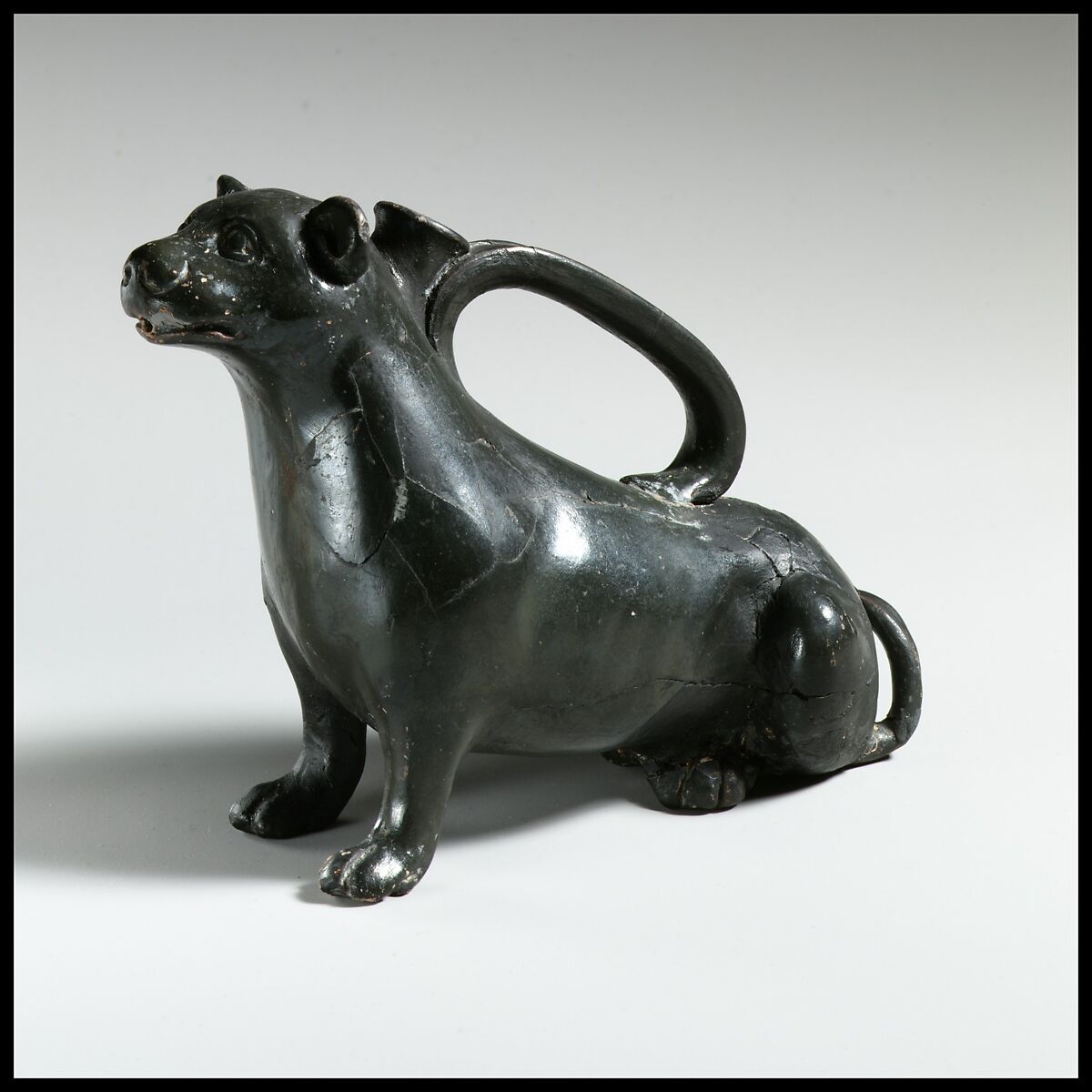 Terracotta askos in the form of a weasel, Terracotta, Greek, South Italian, Campanian