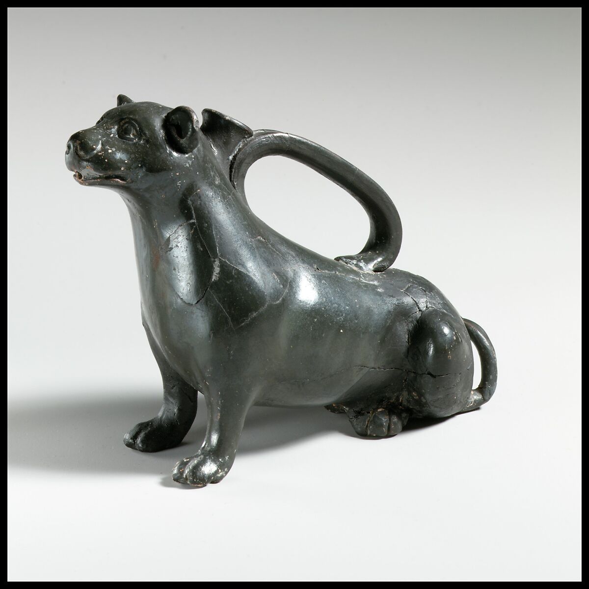 Terracotta askos in the form of a weasel, Terracotta, Greek, South Italian, Campanian 