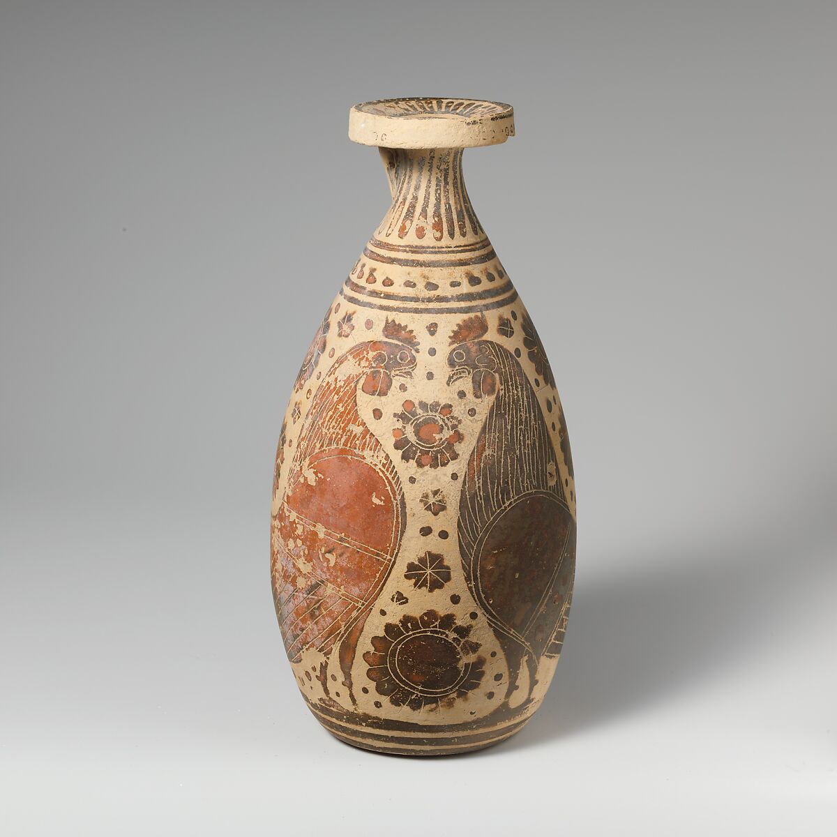 Terracotta alabastron (perfume vase), Terracotta, Greek, Corinthian 