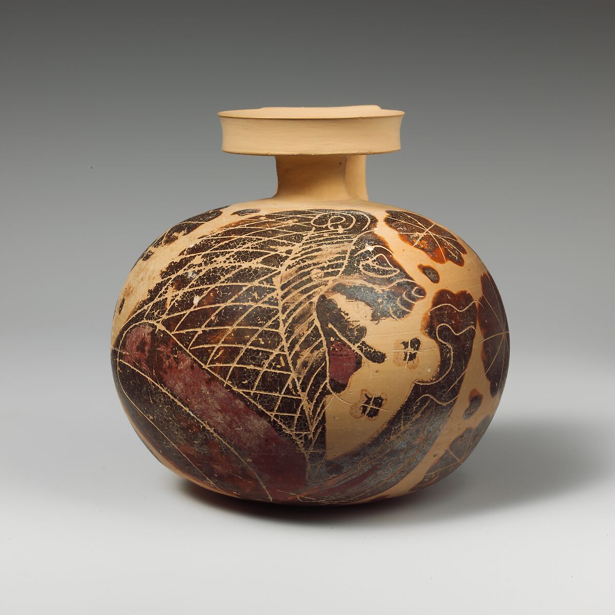 Terracotta aryballos (oil flask), Terracotta, Greek, Corinthian 