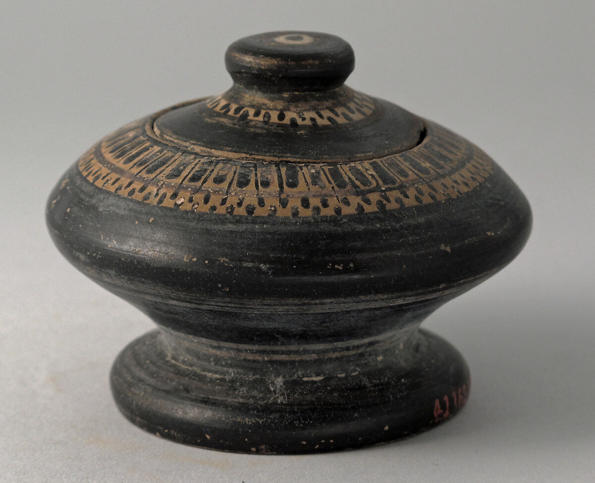 Kothon or pyxis, Terracotta, Greek, Attic 