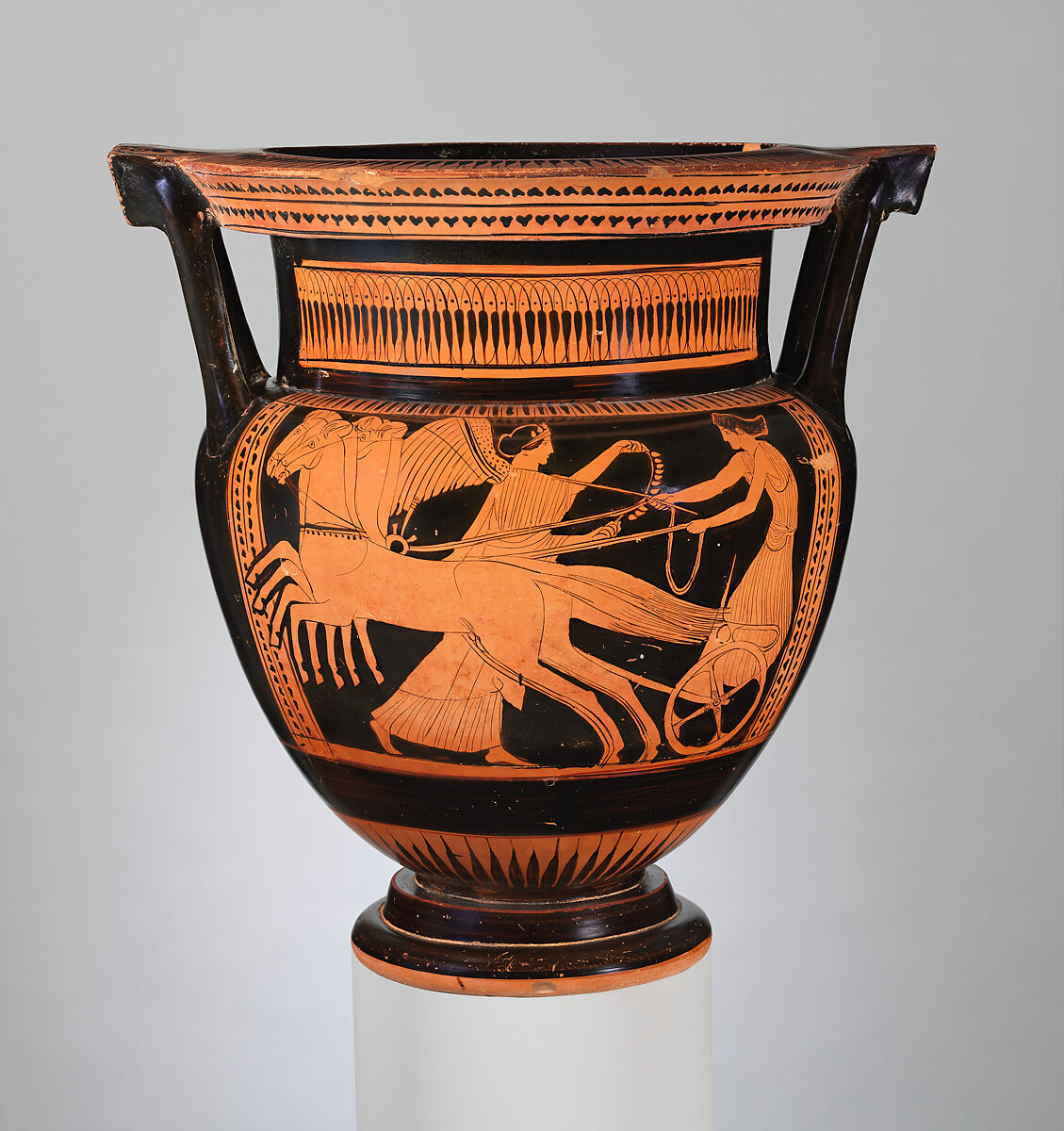 Terracotta column-krater (bowl for mixing wine and water), Attributed to the Nausicaä Painter, Terracotta, Greek, Attic 