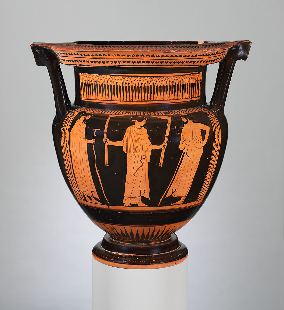 Terracotta column-krater (bowl for mixing wine and water), Attributed to the Nausicaä Painter, Terracotta, Greek, Attic
