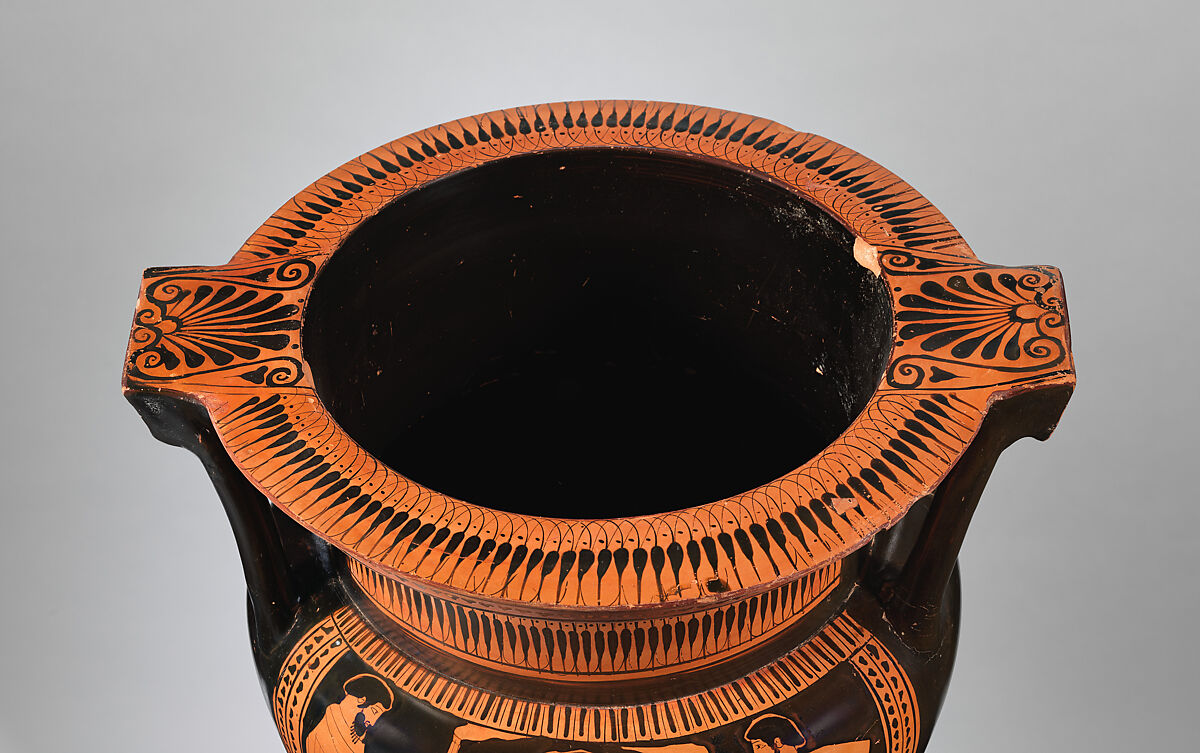 Terracotta column-krater (bowl for mixing wine and water), Attributed to the Nausicaä Painter, Terracotta, Greek, Attic