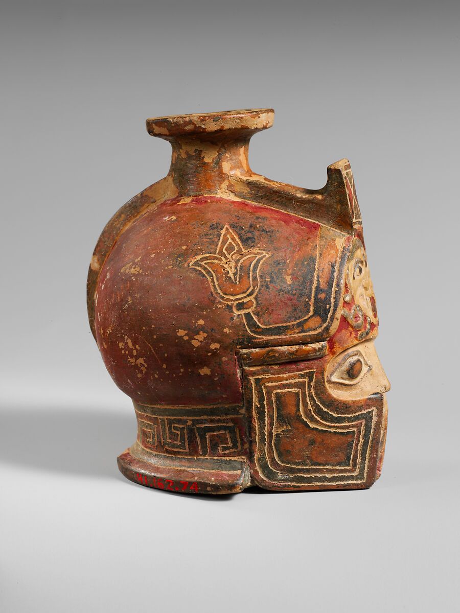 Terracotta aryballos in the form of a helmeted head, Terracotta, East Greek
