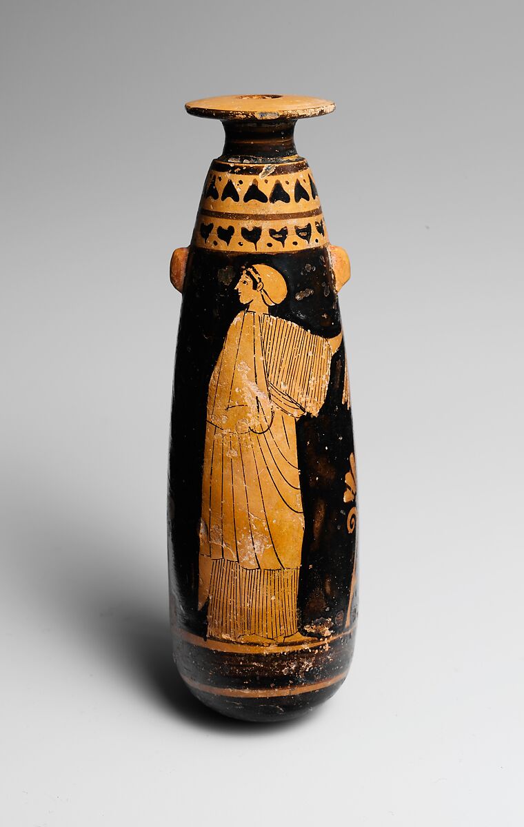 Terracotta alabastron (perfume vase), Attributed to the Painter of Palermo 1162, Terracotta, Greek, Attic 