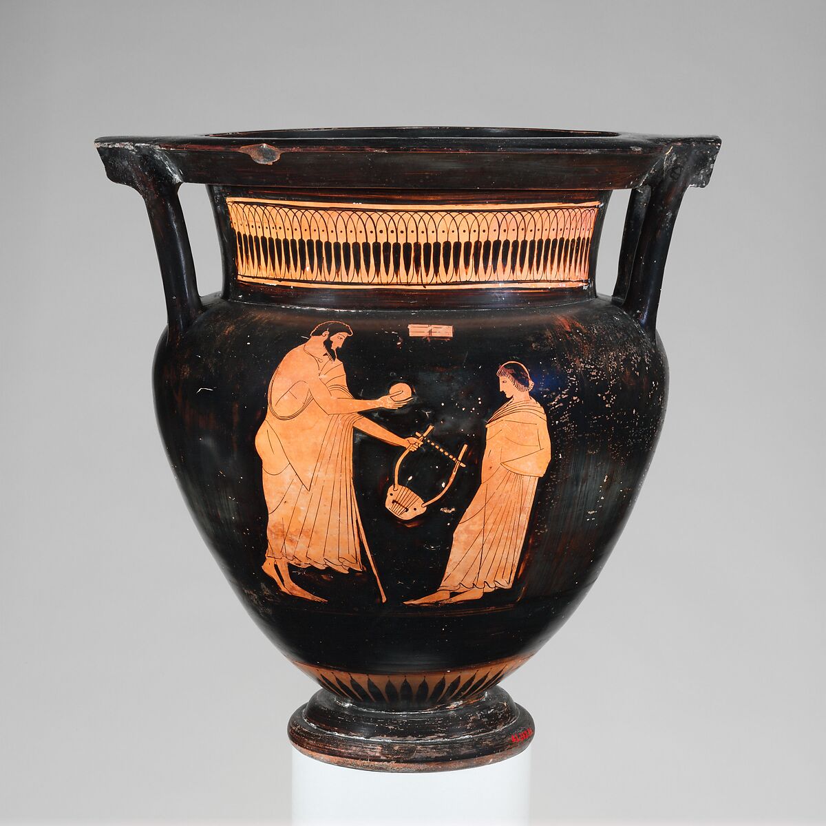 Terracotta column-krater (bowl for mixing wine and water), Attributed to the Pig Painter, Terracotta, Greek, Attic