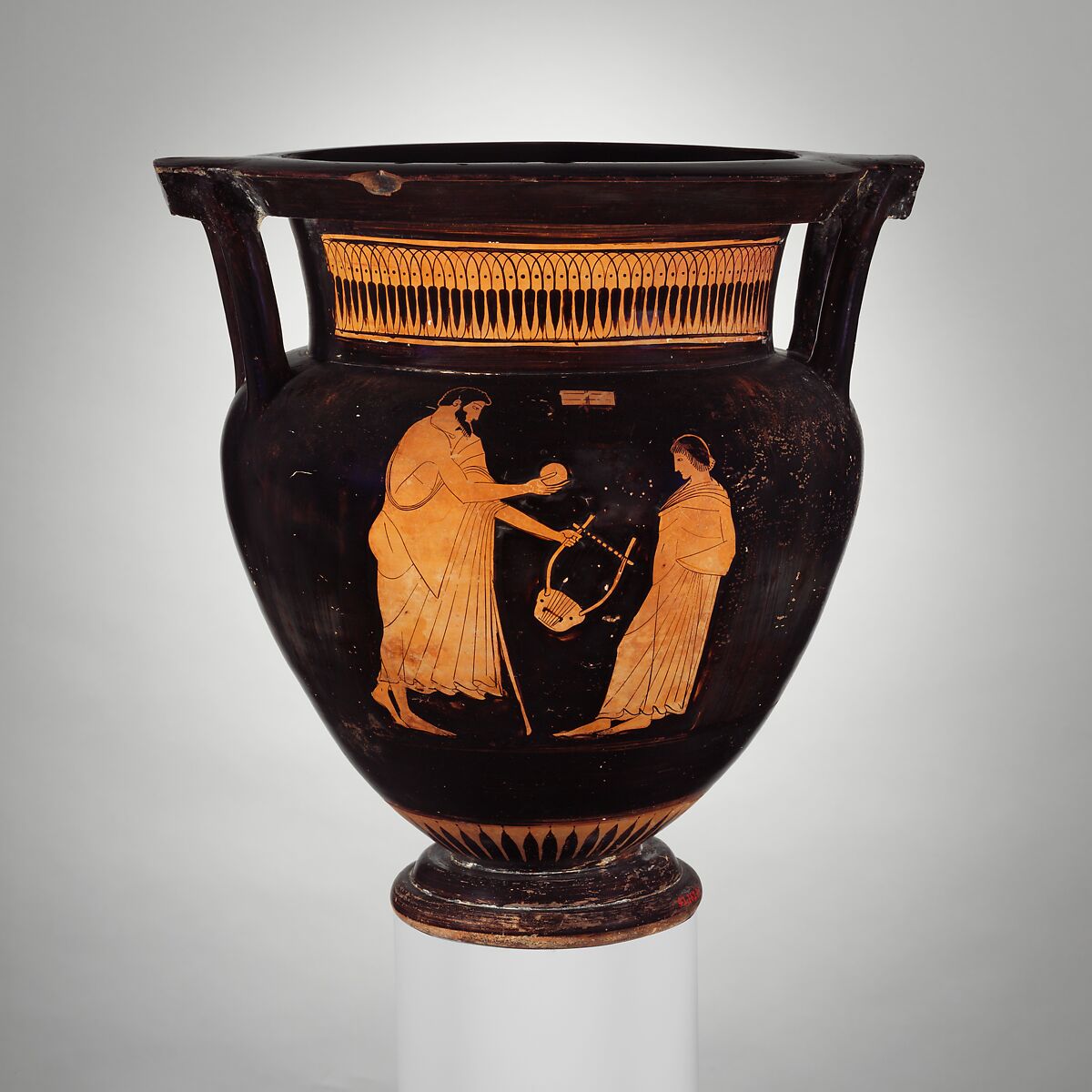 Terracotta column-krater (bowl for mixing wine and water), Attributed to the Pig Painter, Terracotta, Greek, Attic 