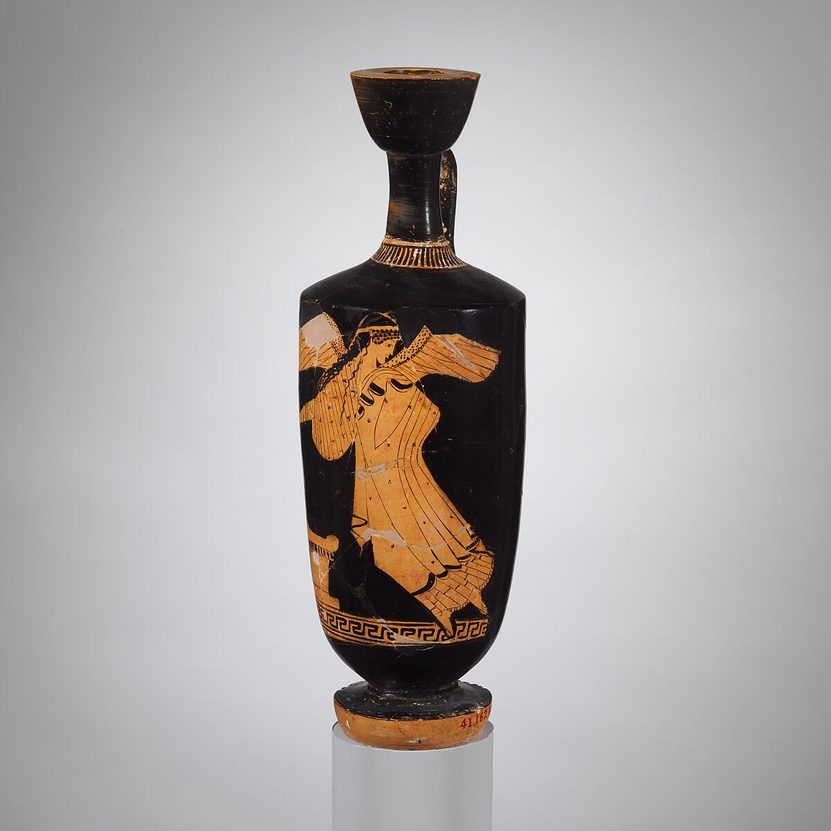 Terracotta lekythos (oil jar), Attributed to the Painter of Palermo 4, Terracotta, Greek, Attic
