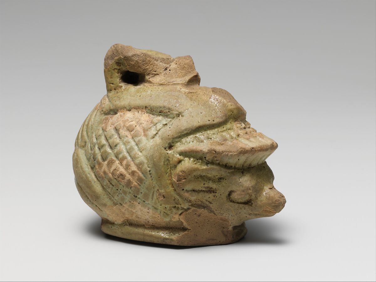 Faience aryballos (oil bottle) in the form of a hedgehog, Faience, East Greek 