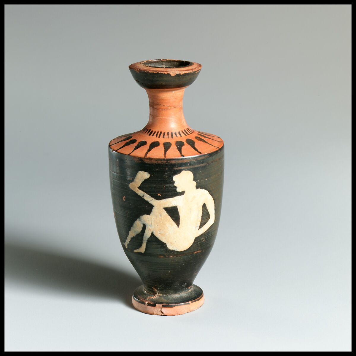 Terracotta lekythos (oil flask), Terracotta, Greek, Attic 