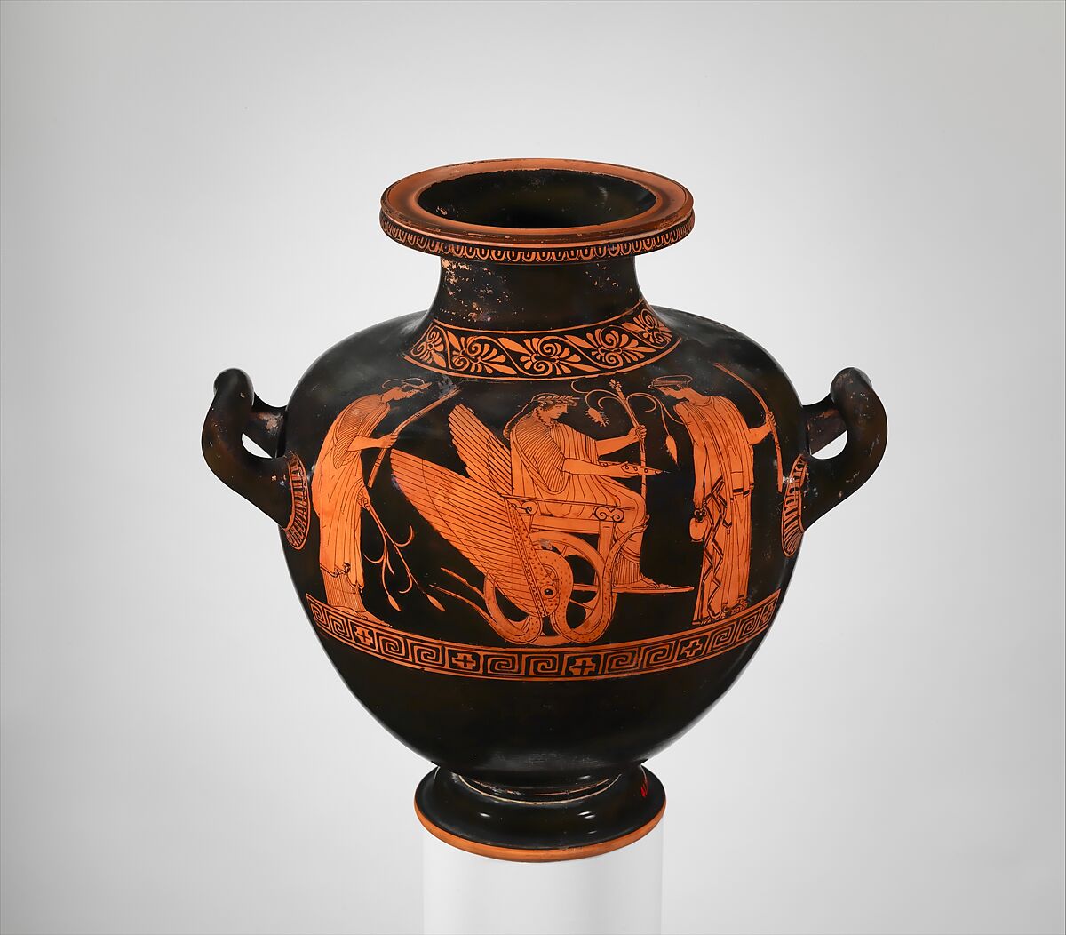 Terracotta hydria: kalpis (water jar), Attributed to the Niobid Painter, Terracotta, Greek, Attic