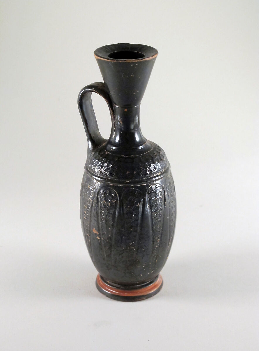 Terracotta lekythos (oil flask), Terracotta, Greek, Boeotian
