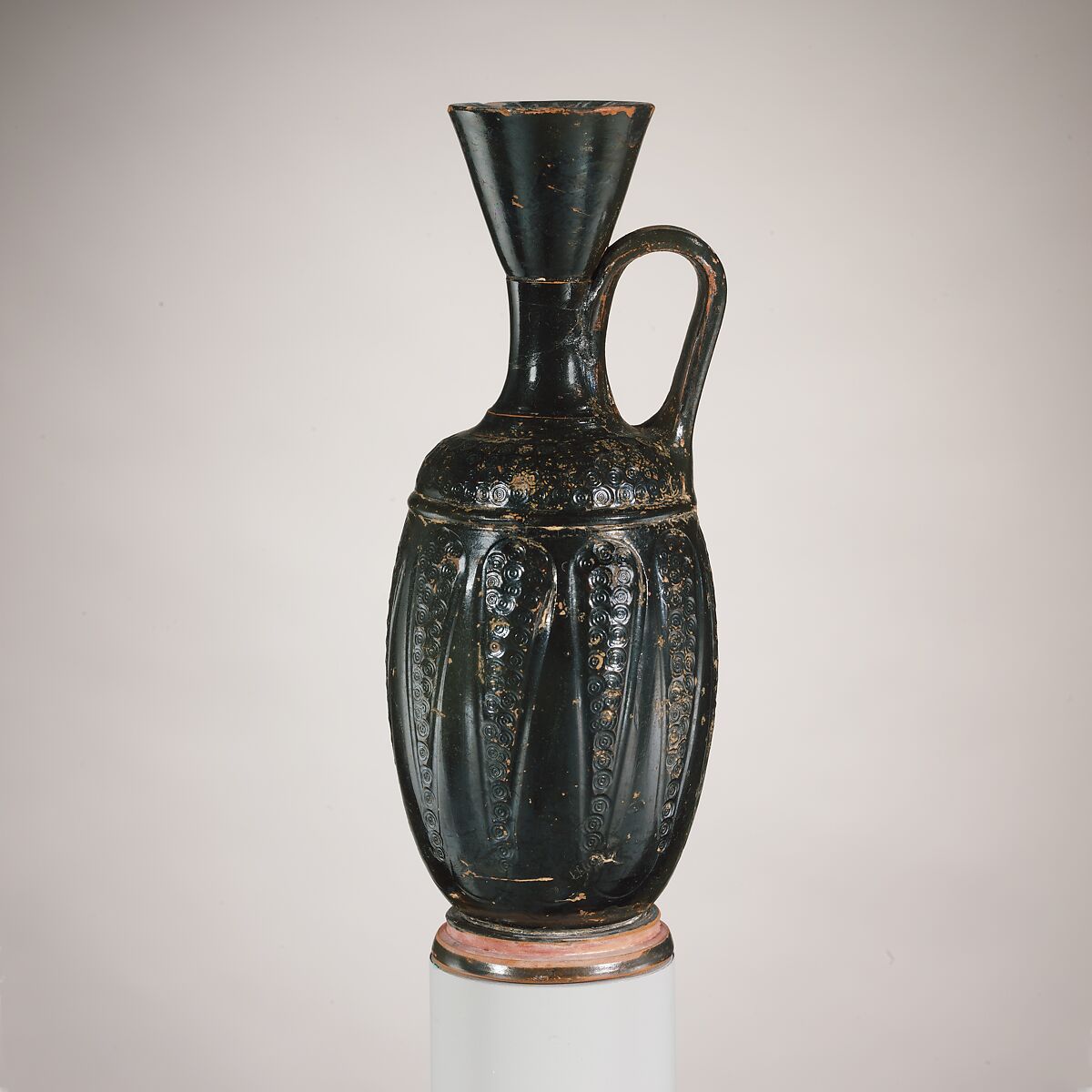 Terracotta lekythos (oil flask), Terracotta, Greek, Boeotian 