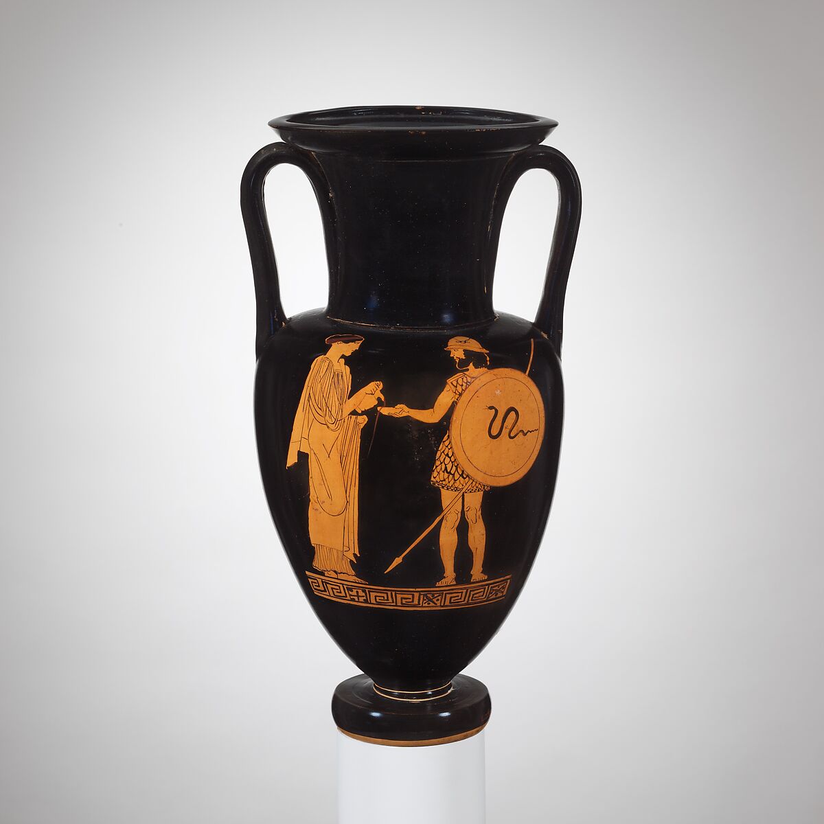 Terracotta Nolan neck-amphora (jar), Attributed to the Westreenen Painter, Terracotta, Greek, Attic 