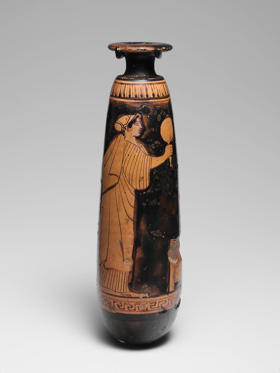 Terracotta alabastron (perfume vase), Attributed to the Beth Pelet Painter, Terracotta, Greek, Attic 