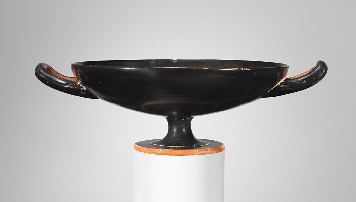 Terracotta kylix (drinking cup), Attributed to Epiktetos, Terracotta, Greek, Attic