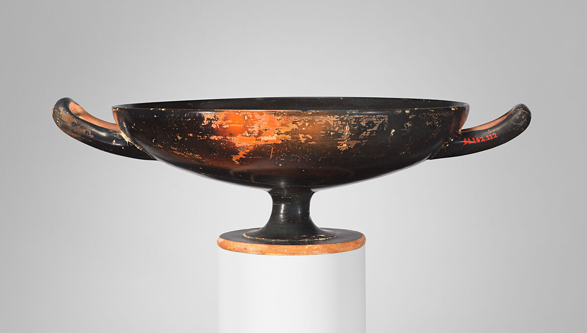 Terracotta kylix (drinking cup), Attributed to Epiktetos, Terracotta, Greek, Attic