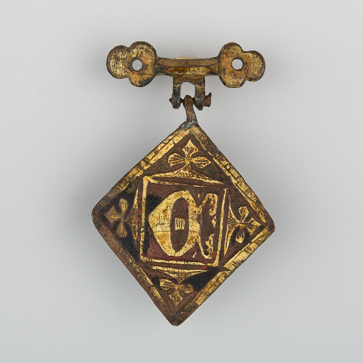 Badge or Harness Pendant, Copper, gold, enamel, Spanish 